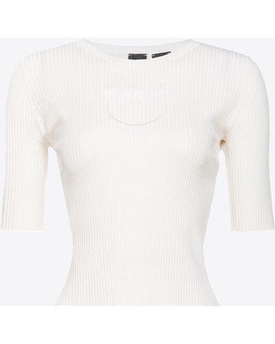 Pinko Ribbed Jumper With Transparent Love Birds Logo - White