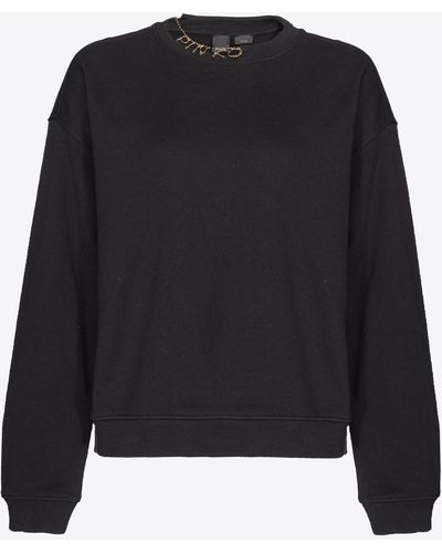 Pinko Sweatshirt With Rhinestone Necklace Detail - Black