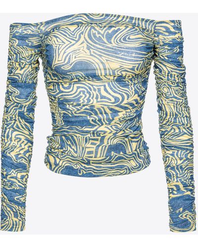 Pinko Off-Shoulder-Oberteil Meerjungfrau-Print, Blau/Gelb