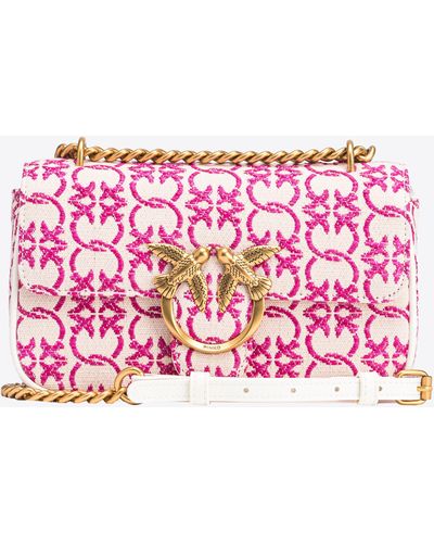 Pinko Mini Love Bag With Shoulder Strap And Jacquard Logo - Pink