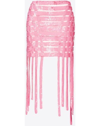 Pinko Sequin-lace Mini Skirt With Fringing - Pink