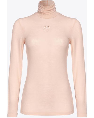 Pinko Turtleneck With Love Birds Embroidery - Pink