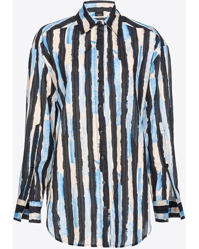 Pinko Bluse Pinselstrich-Print, Schwarz/Butter/Azurblau