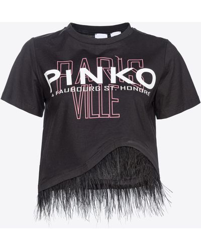 Pinko Cities T-shirt With Feathers - Black