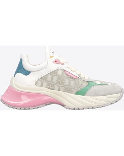 Pinko Ariel Sneakers With Love Birds Monogram Mesh Insert - White