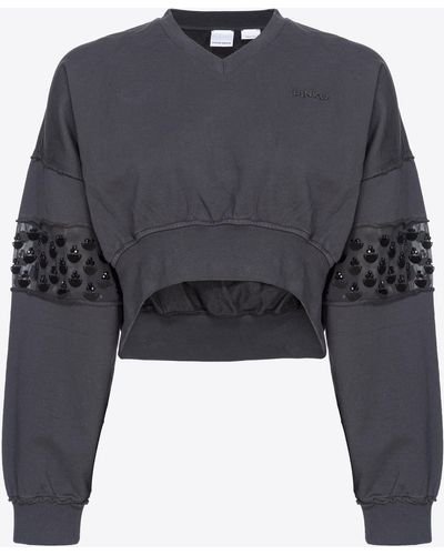 Pinko Short Sweatshirt With Hand-embroidered Detail - Black