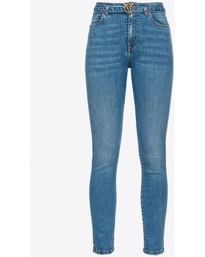 Pinko Jeans Skinny Stretch Mit Gürtel, Mittlerer Vintage-Wash - Blau