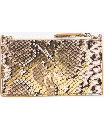Pinko Galleria Card Holder In Laminated Reptile-print Leather - White