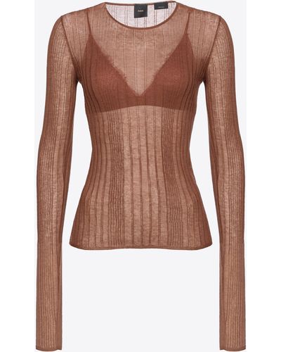 Pinko Semi-transparent Ribbed Sweater - Brown
