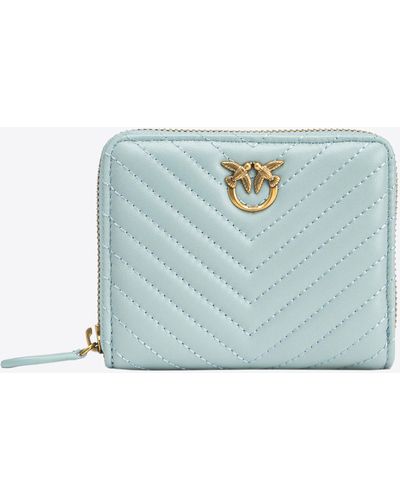 Pinko Square Zip-around Wallet In Chevron-patterned Nappa Leather - Blue