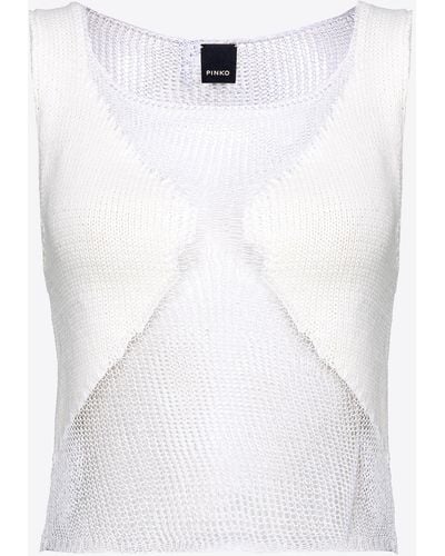Pinko Mesh Top With Transparent Patch - White