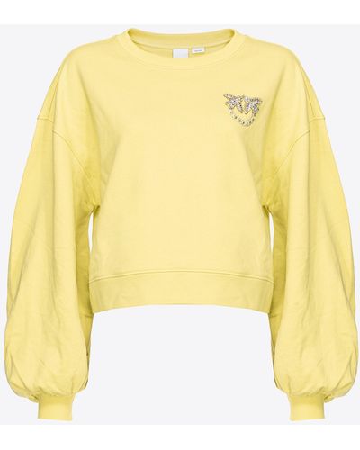 Pinko Boxy Sweatshirt With Love Birds Embroidery - Yellow