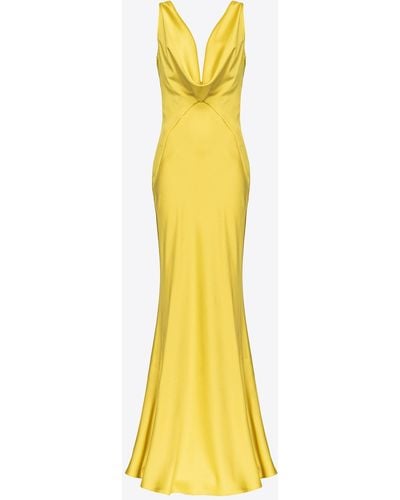 Pinko Long Hammered Satin Dress - Yellow