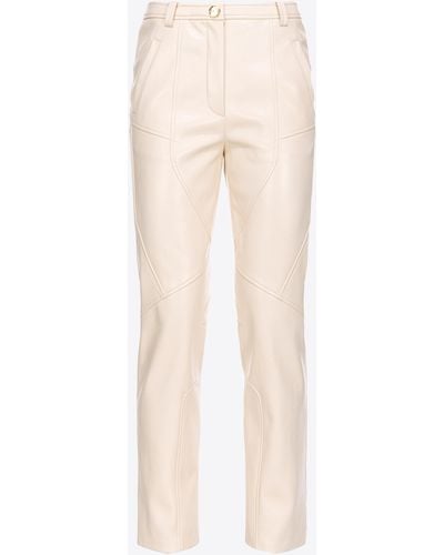 Pinko Crinkled Leather-effect Pants - Natural