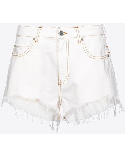 Pinko Fringed Shorts With Embroidery On The Back - White