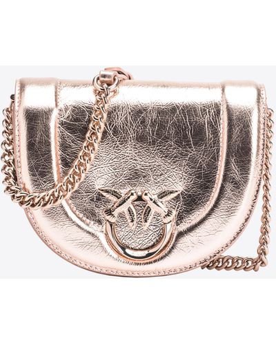Pinko Mini Love Bag Click Round Nappaleder Crinkle Metallic, Puderrosa-Block Color - Grün