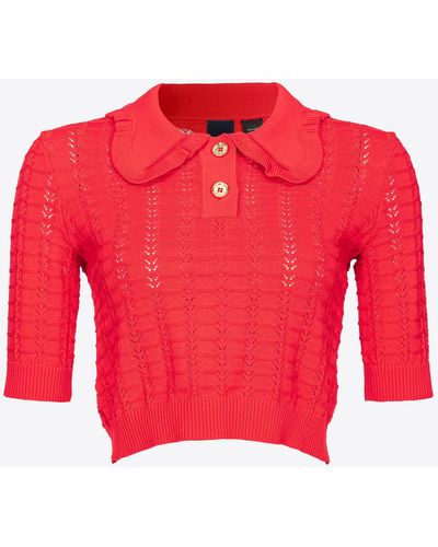 Pinko Short Fan-stitched Sweater - Red