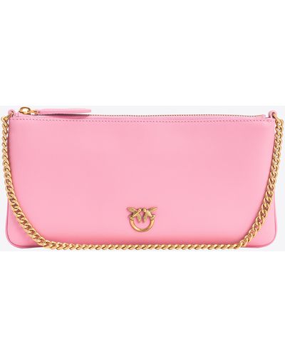 Pinko Horizontal Flat Bag In Leather - Pink