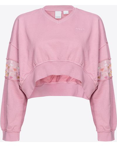 Pinko Short Sweatshirt With Hand-embroidered Detail - Pink
