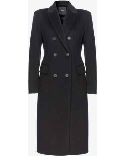 Pinko Long Coat In Double-layered Wool Cloth - Black