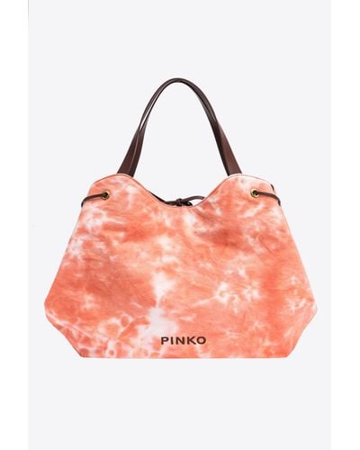 Pinko Extra Pagoda Shopper Bag In Unevenly Dyed Canvas - Pink