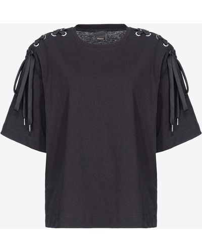 Pinko T-shirt With Criss-crossing Shoulder Lacing - Black