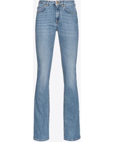 Pinko Flared Stretch Denim Jeans With Love Birds Embroidery - Blue