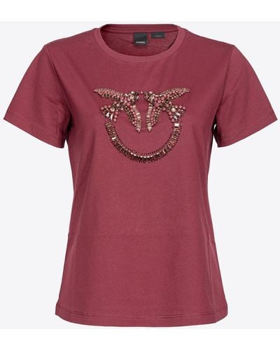 Pinko T-shirt With Love Birds Embroidery - Pink