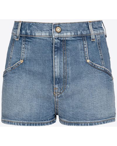 Pinko Denim Shorts With Topstitching - Blue
