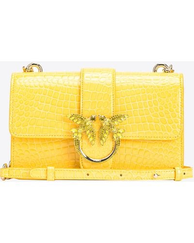 Pinko Galleria Mini Love Bag One In Shiny Coloured Crocodile-print Leather - Yellow