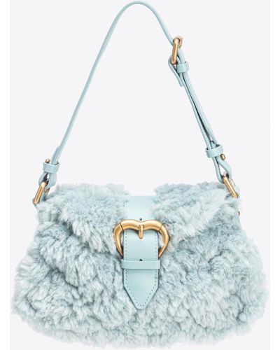 Pinko Mini Jolene Bag In Faux Fur - Blue