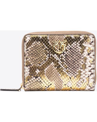 Pinko Galleria Square Wallet With Laminated Python Print - Natural