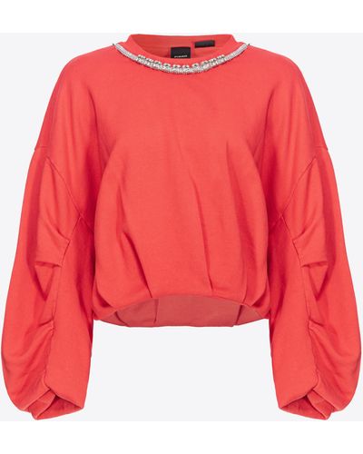Pinko Sweatshirt With Bejewelled Neck - Red