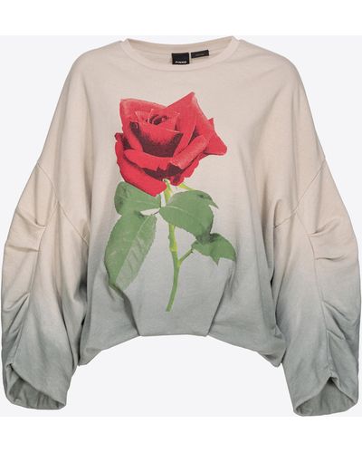 Pinko Faded Sweatshirt With Rose Print - Grey