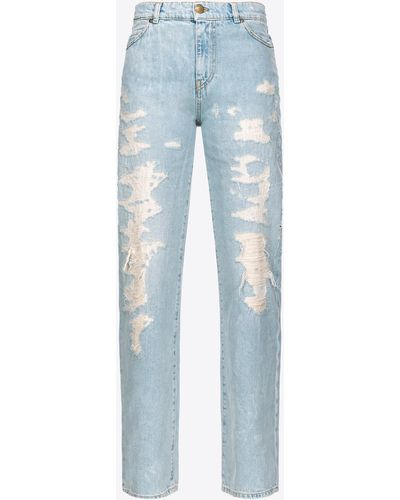 Pinko Straight-leg Denim Jeans With Rips - Blue