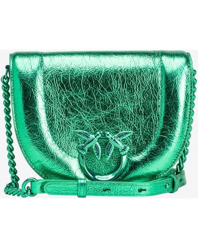 Pinko Mini Love Bag Click Round In Crinkled Laminated Nappa Leather - Green