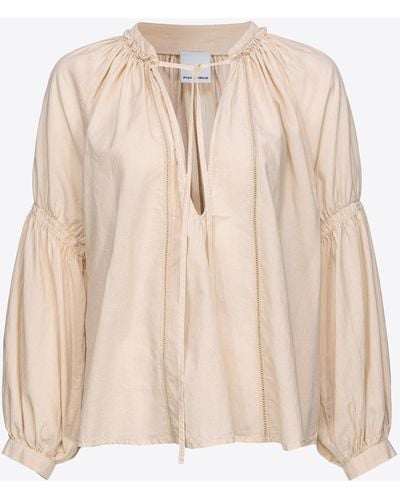 Pinko Muslin Blouse With Openwork Embroidery - Natural