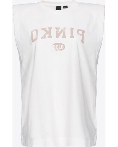 Pinko Sleeveless Top With Logo Print - White