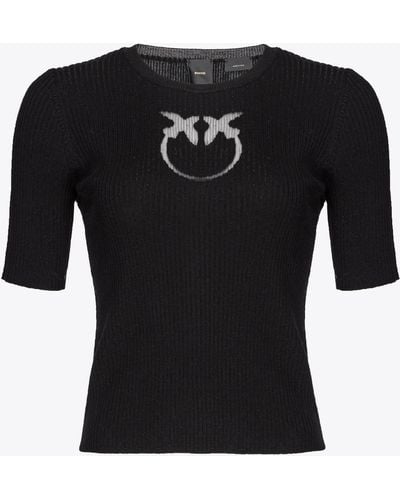 Pinko Short-sleeved Wool Jumper With Logo - Black