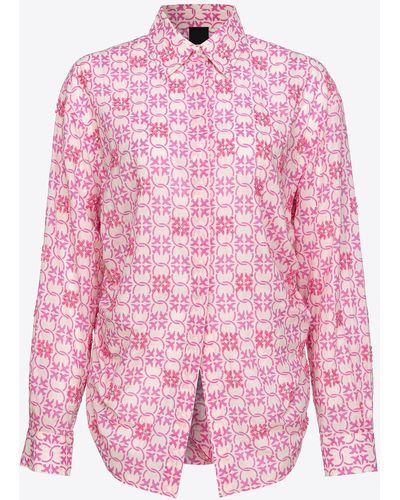 Pinko Camicia in mussola con monogramma ricamato love birds - Rosa