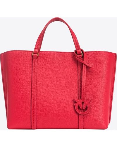 Pinko Classic Tumbled Leather Shopper Bag - Red