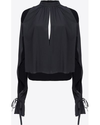 Pinko Silk-blend Blouse With Ruffled Sleeves - Black