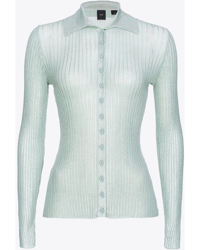 Pinko Ribbed Lurex Sweater With Buttons - Blue