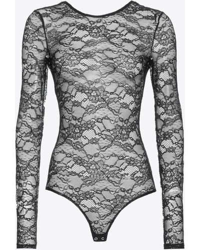 Pinko Long-sleeved Lace Bodysuit - Grey