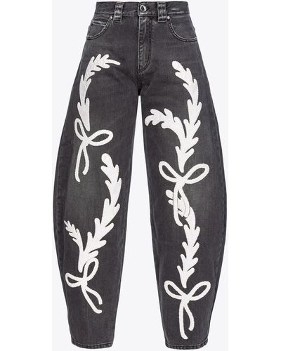 Pinko Black egg-fit Jeans With Rodeo Embroidery - White