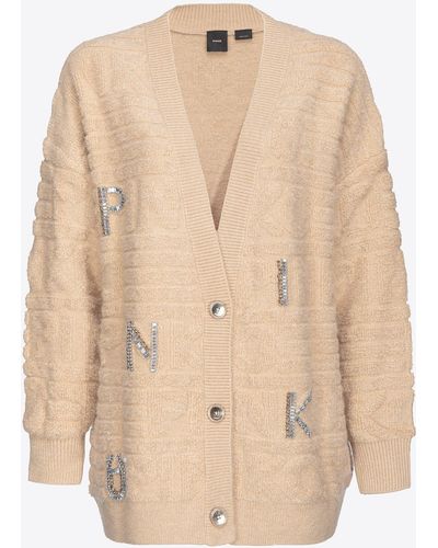 Pinko Cardigan logo strass 3D - Neutro