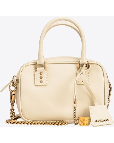 Pinko Mini Bowling Bag In Leather - Natural