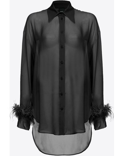 Pinko Long Shirt With Feathers - Black
