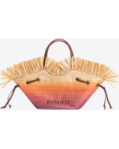 Pinko Small Pagoda Shopper Bag In Faded Raffia - Pink