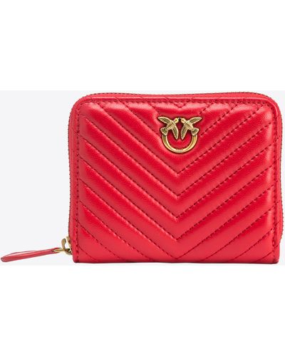 Pinko Square Quilted Nappa Leather Zip-around Purse - Red